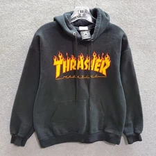 Thrasher Men Hoodie Small Black Flame Logo Graphic Magazine Pullover Pocket READ