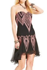 Free People 'Radiating Angles' ~ Black Strapless Ruffle Hi-Low Dress 0 NEW $300