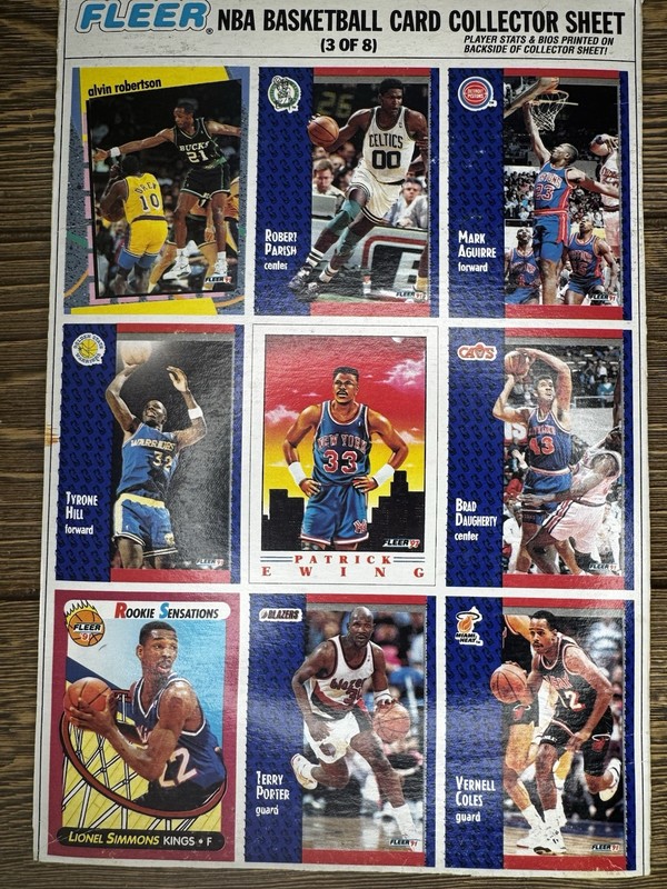 1991 Fleer Wheaties Cereal Box NBA Collector Sheet 3 of 8 Patrick Ewing Parish