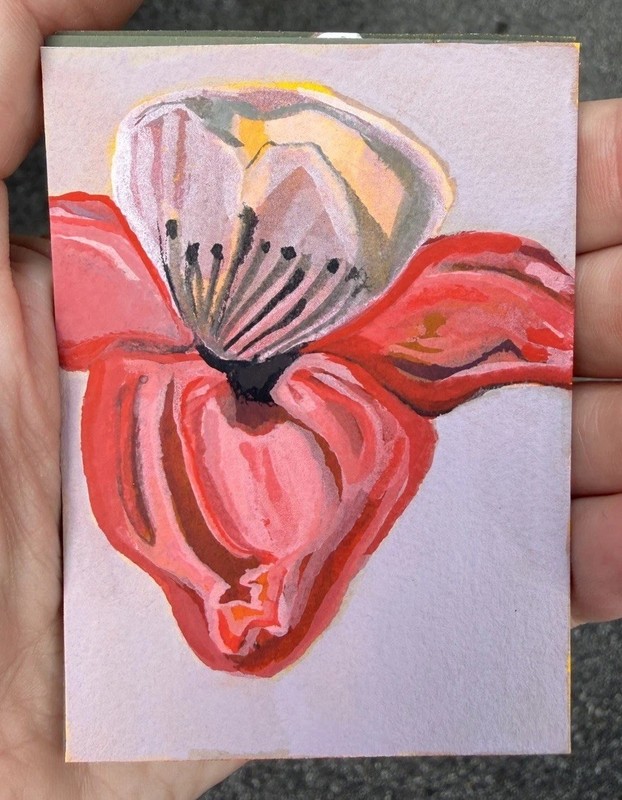 ACEO Original Iris 4 Flower Painting, Gouache on Paper, Handmade by lowgarden