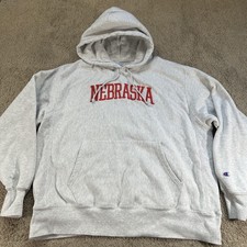 Vtg Nebraska Cornhuskers Hoodie Men XL Gray NCAA Football Champion Reverse Weave