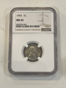 1943 NGC MS-65 1 Cent Wheat Steel Penny