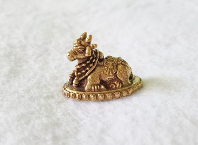 Nandi Bull Konandi Sacred Statue Hindu Shiva Cow Gold Metal Puja Worship Mini 1''