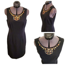 Banana Republic Women's Dress Size 6 Black Jewel Bodice Wool Blend Short Sleeve