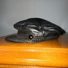 Vintage Broner Black Leather Greek Fisherman Cap Made in USA Braided Band