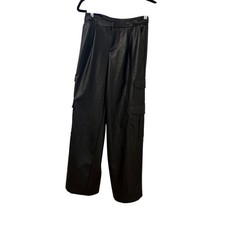 Black Faux Leather Y2K Cargo Pants High Waist Edgy Streetwear Womens Size 2