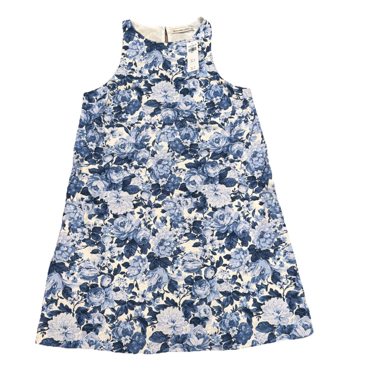 Abercrombie & Fitch HIgh Neck Linen Blend Mini Dress Floral Summer Size S T  NWT