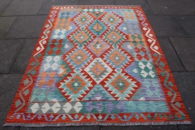 Kelim Vintage traditionell handgefertigt orientalisch rot grün Wolle Kelim 200x147cm
