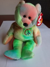 1996 Ty Beanie Baby Peace Bear P.E. Pellets Ty Dyed Beautiful Pastel Colors