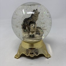 Vintage Eleco Snow Globe Gold Glittery Wolves Made in Taiwan 5? Tall