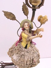 Vintage Victorian Dresden Style Porcelain Figurine Lamp Lace Dress Female Figure