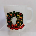 Vtg 1970s Glasbake Milk Glass Season's Greetings Mug