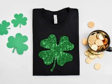 Faux Glitter Shamrock St Pattys Day Shirt Womens Style Unisex Tee