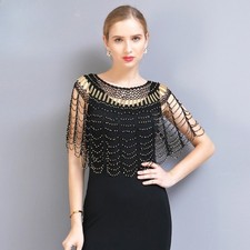 Lady Beaded Capelet Shawl Crochet Hollow Out Cape Elegant Evening Party Shrug