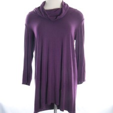 J Jill Turtleneck Tunic Top Dress Plum Rayon Stretch Slinky Women S