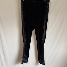 Johnny Was Workshop Women's Black Velvet Tahndi Medium Leggings Embroidered Boho