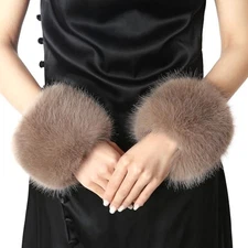  Faux Fur Wrist Cuffs- Winter Furry Bands Fox Fur Wrist Warmer,Arm Khaki