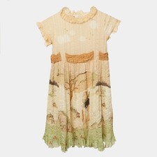 Gucci Kids Cream Printed Silk Ruffled Dress 6Yrs