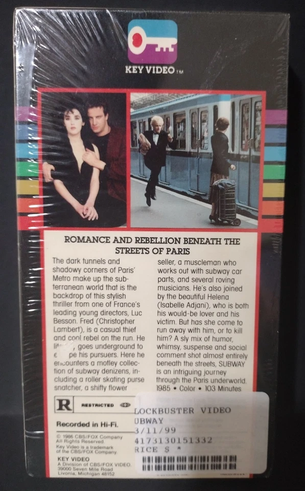 Subway (1986) (SEALED EX-RENTAL VHS) Key Video #6969 - Blockbuster - Lambert - Image 3 of 4