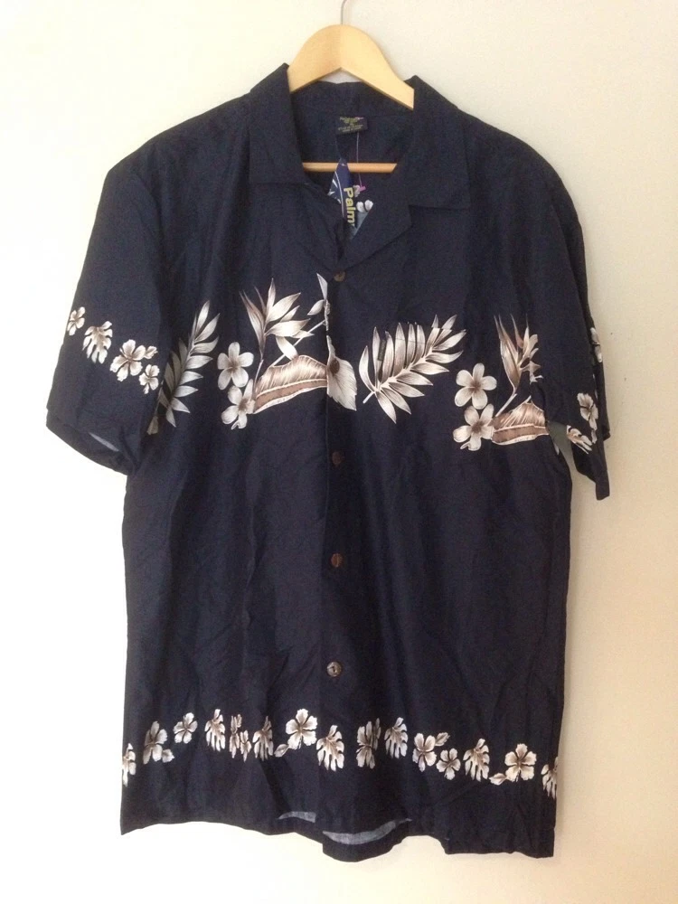 NWT MEN PALMWAVE HAWAII NAVY BLUE CASUAL SHIRT SZ XL