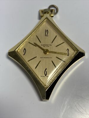 Swiss Made Superette Anti Magnetic Wind Up Pendant Watch Goldtone Vintage READ