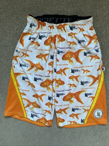 Boys Flow Society Size XS Lacrosse Shorts Orange Fish - 第 2/7 張圖片