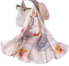 100 Silk Scarf Women neckerchief Shawl Wrap floral pink red yellow