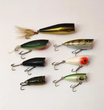 (7) Vintage Unknown Popper Top Water Fishing Lures Lot of 7