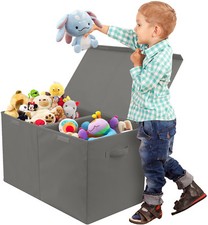 Toy Chest w/ Flip-Top Lid, Kids Collapsible Storage for Nursery  Playroom- Gray