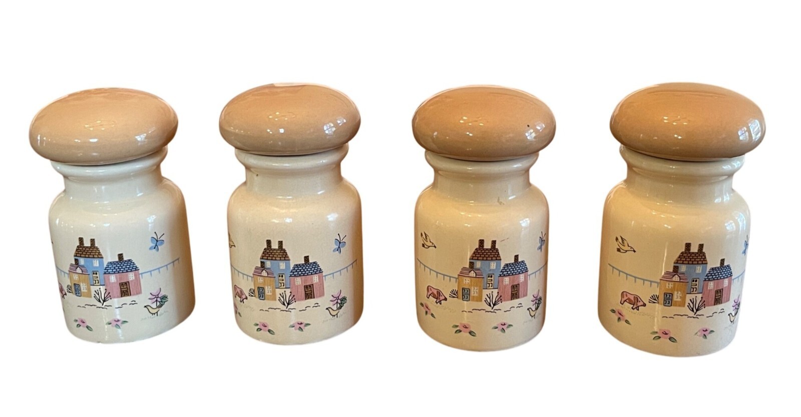 Vintage Stoneware By Pomerantz Spice Jar Lid Set Of 4 Made In Taiwan