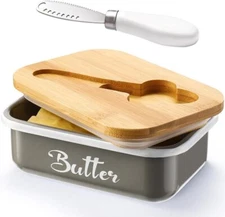 Butter Dish with Lid for Countertop, AISBUGUR Metal Keeper Gray 