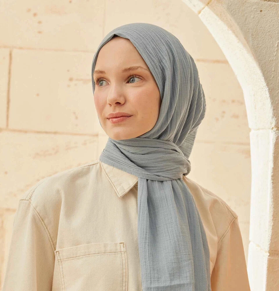 Modefa Turkish Islamic Womenu0026#039;s Hijab | Solid Organic Cotton Shawl Scarf  - Blue | eBay
