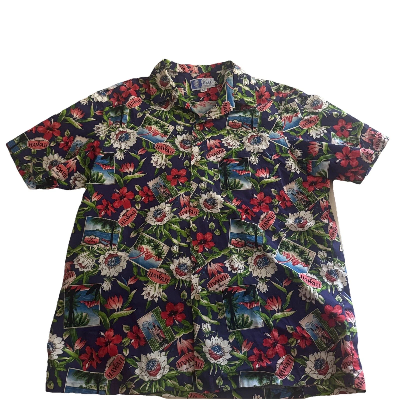 Styled By RJC Men XL Black Floral Vintage Short Sleeve Hawaiian Button Up Shirt