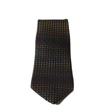 DKNY 100 Silk Tie Necktie Men Gray Gold Brown Geometric Squares 57.5 x 3.5 in