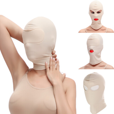 New Women Spandex Full Hood Face Head Cover Role Play Sexy Mask Slave Costume