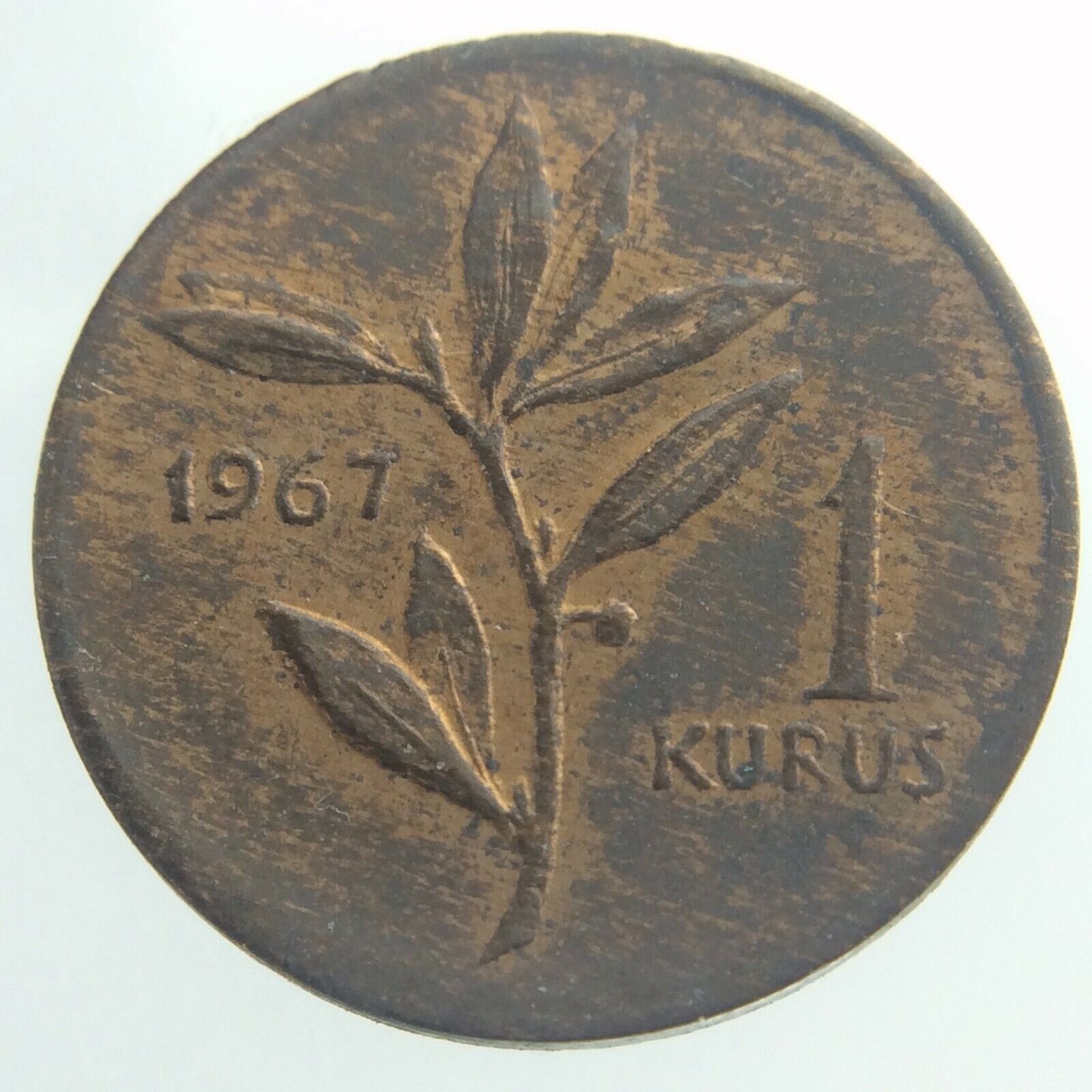 1967 Turkey One 1 Kurus KM# 895a Coin Bronze Crescent and Star Olive Branch V318