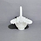 Fenton Milk Glass Hobnail Basket w/ Handle Ruffled Edge 7.5"H Vintage USA Made