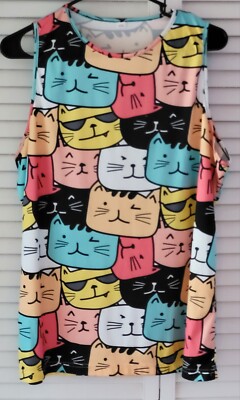 Women's Size 4X (Slim Fit) Cool Cats All Over Graphic Tank Top Stretchy Material