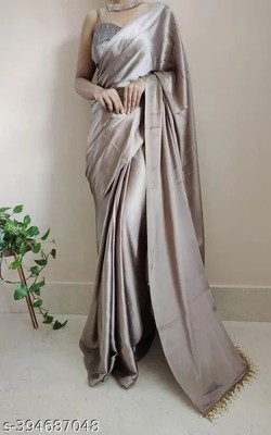 New Traditional Satin Silk Saree With Blouse Piece Party Wedding Wear For Women