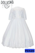 New White Lace Tulle Layered FIrst Communion Easter Flower Girl Dress SZ 7-24