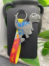 4" Silver-Tone Silicone Dinosaur Wristlet Keychain New Free Ship B1463