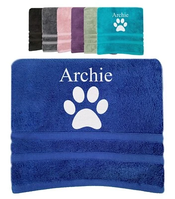 JJLC TRADING Personalised Pet Dog Towel Bath Towel Name Paw Print Bath Towel Any Name