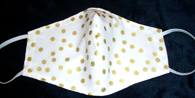 Durable Cotton Gold Polka Dot Print Face Mask Washable Reversible Comfy Reusable