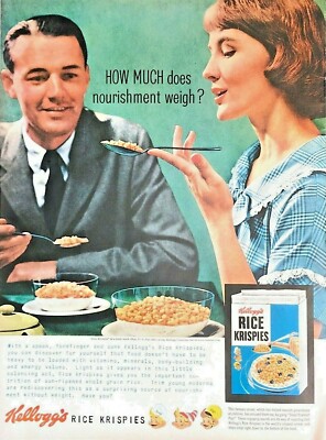 1956 Kellogg's Rice Krispies Cereal Print Ad How Much Does Nourishment