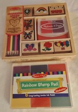 MELISSA  DOUG LOT: WOODEN FRIENDSHIP STAMP SET  JUMBO 6 INK PADS, BOTH ARE NEW