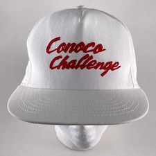 Vintage Conoco Challenge Hat Made in USA Snapback Cap White Red Adjustable