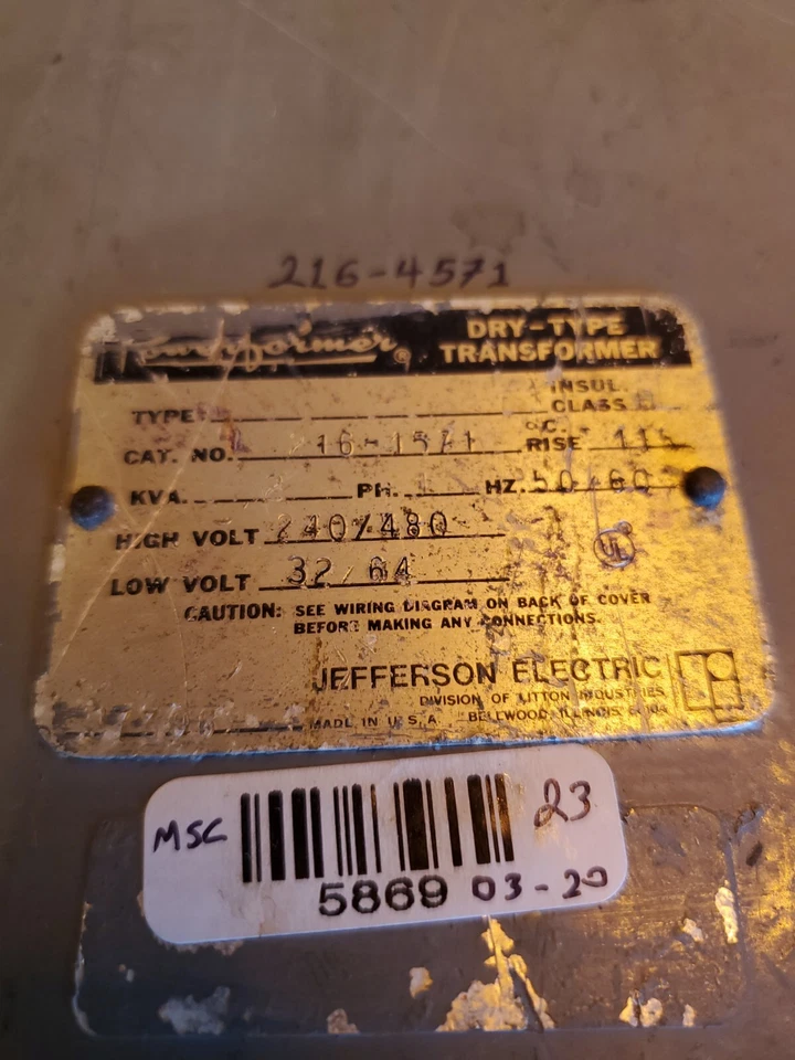 Transformador 216-4571 2 Kva Alto 240/480 Bajo 32/64 *EN*STOCK* EE. UU.* LISTO PARA ENVIAR Foto 2 de 4