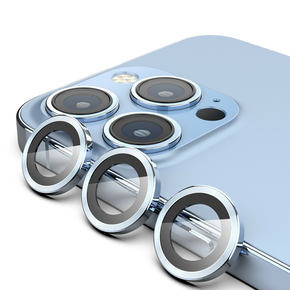 For iPhone 13 14 11 15 16Pro Max Metal Ring Tempered Glass Camera Lens Protector