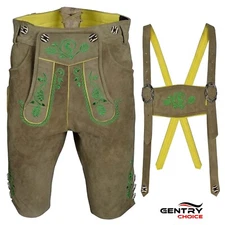 Mens Oktoberfest Costumes Authentic Suede Lederhosen Shorts Bavarian Outfit
