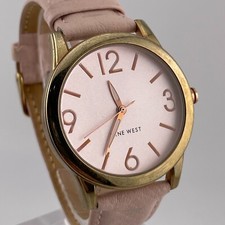 Nine West Watch Womens 34mm Case Pink Band Quartz Analog Three Hands